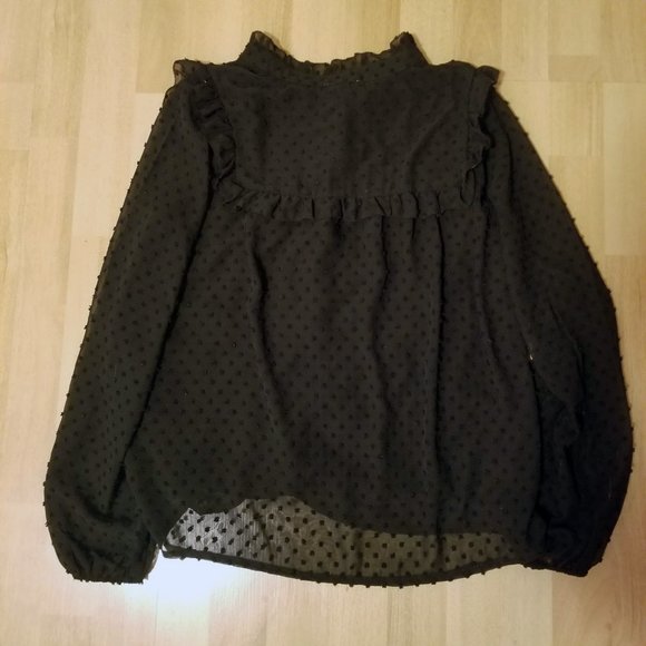Tea N Rose Long Sleeve black Blouse with ruffles - Picture 2 of 2
